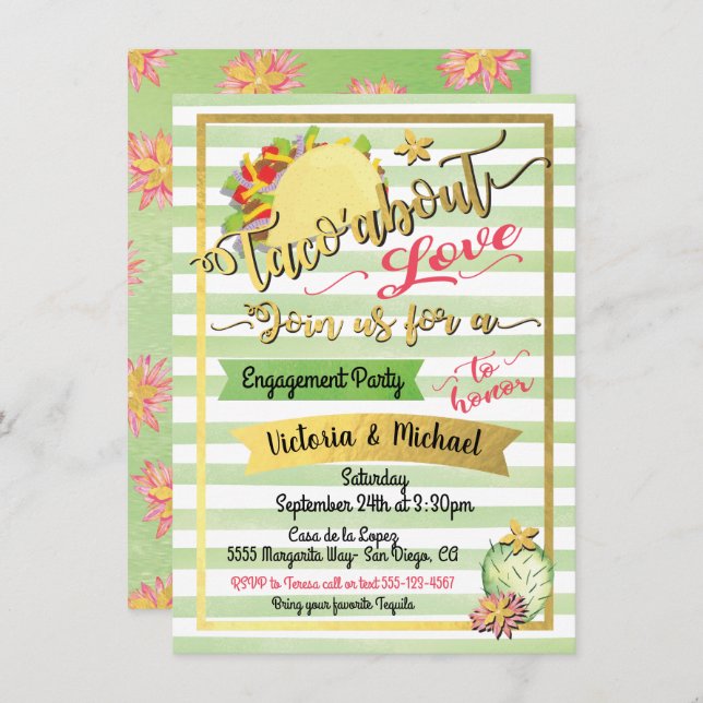 Taco'about Love Mexcian fiesta Couples shower Invitation (Front/Back)