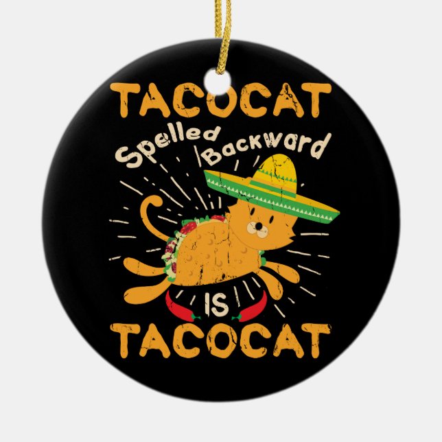 Tacocat Graphic Cinco de Mayo Cat Taco Ceramic Tree Decoration (Front)