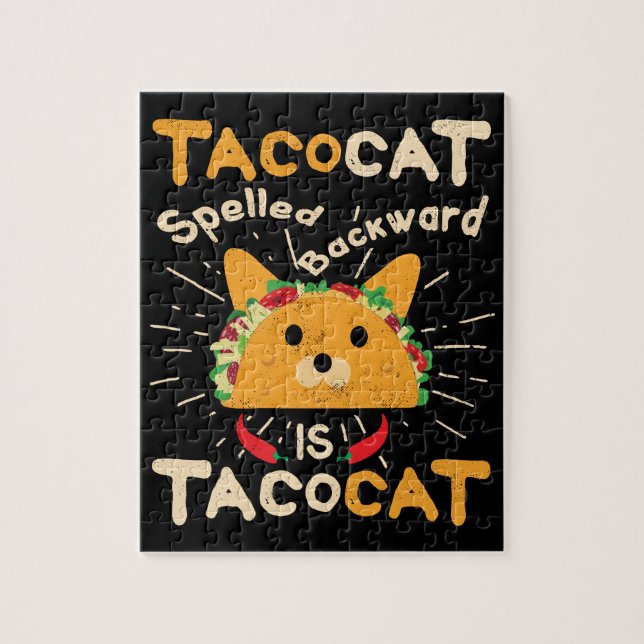 Tacocat Spelled Backwards Cinco de Mayo Cat Taco Jigsaw Puzzle (Vertical)