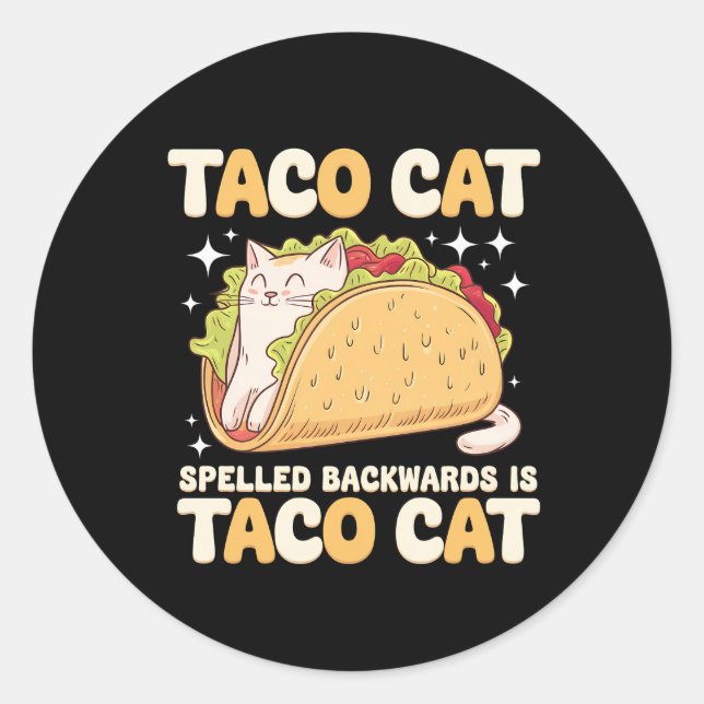 Tacocat Spelled Backwards Taco Cat Mexican Classic Round Sticker (Front)