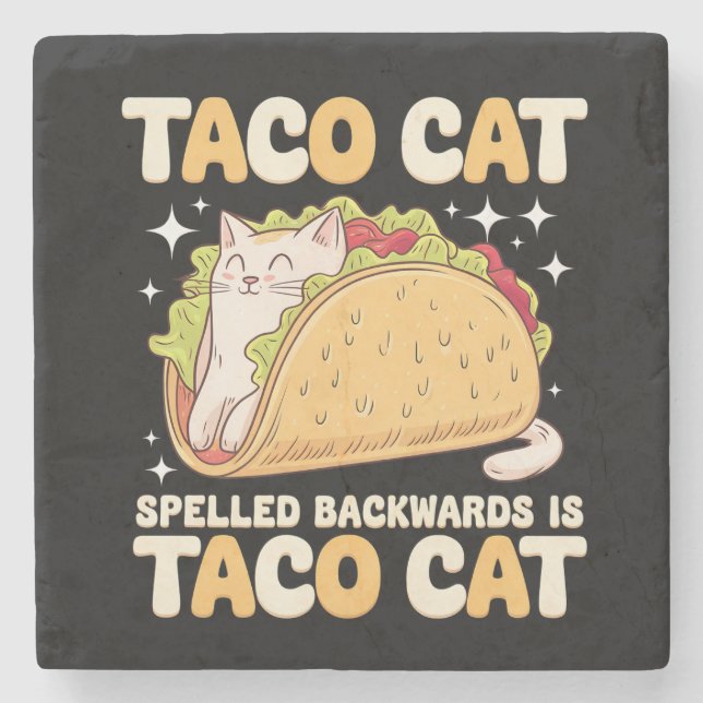 Tacocat Spelled Backwards Taco Cat Mexican Stone Coaster (Front)