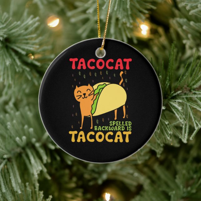 Tacocat Spelled Backwards Tacos Cats Cinco De Mayo Ceramic Tree Decoration (Tree)
