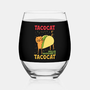 Tacocat Spelled Backwards Tacos Cats Cinco De Mayo Stemless Wine Glass