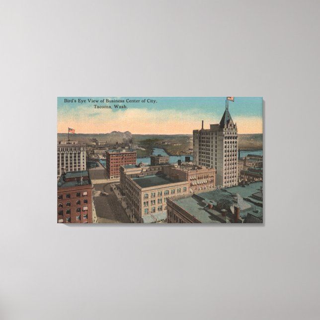 Tacoma, WA - Bird's Eye View of Downtown Canvas Print (Front)