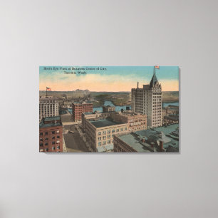 Tacoma, WA - Bird's Eye View of Downtown Canvas Print