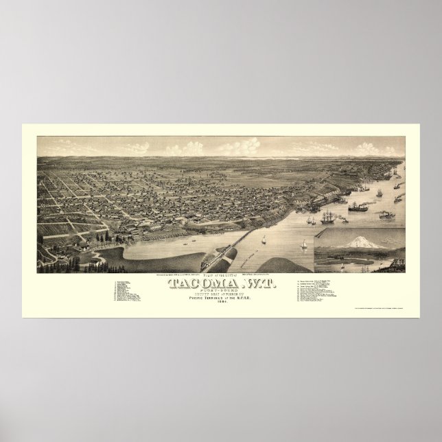 Tacoma, WA Panoramic Map - 1884 Poster (Front)