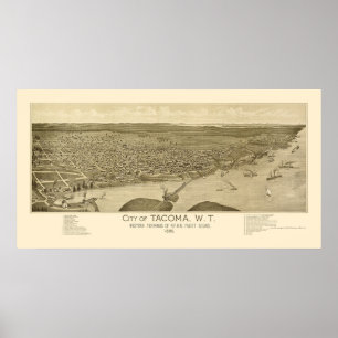 Tacoma, WA Panoramic Map - 1885 Poster