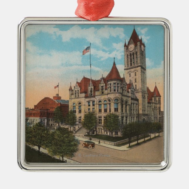 Tacoma, WA - View of Pierce County Court House Metal Tree Decoration (Front)