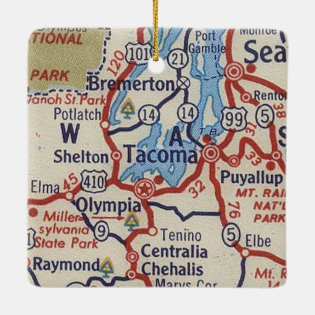 Tacoma WA Vintage Map Ceramic Ornament (Back)