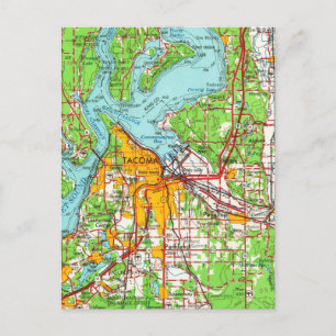 Tacoma Washington Vintage Map  Postcard