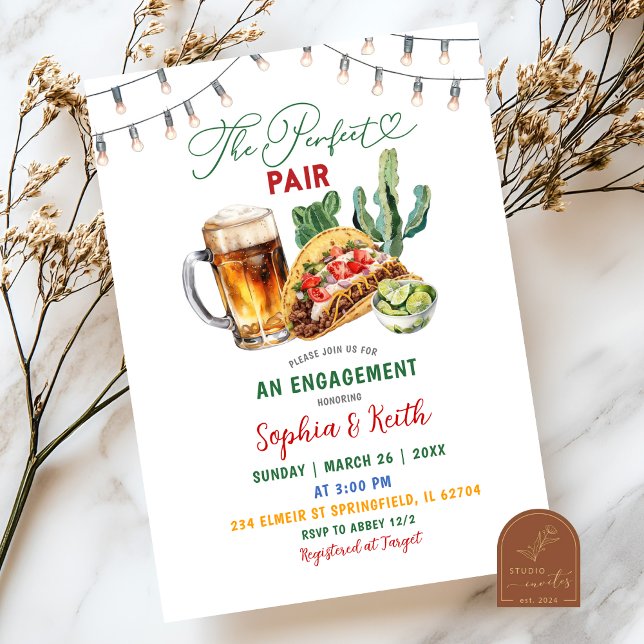 Tacos and Brews Perfect Pair Engagement Party Invitation (Creator Uploaded)
