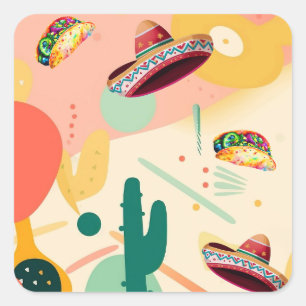 Tacos and Sombreros Party Square Sticker