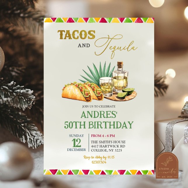 Tacos and Tequila 50th Mexican Adult Birthday Invitation (Creator Uploaded)