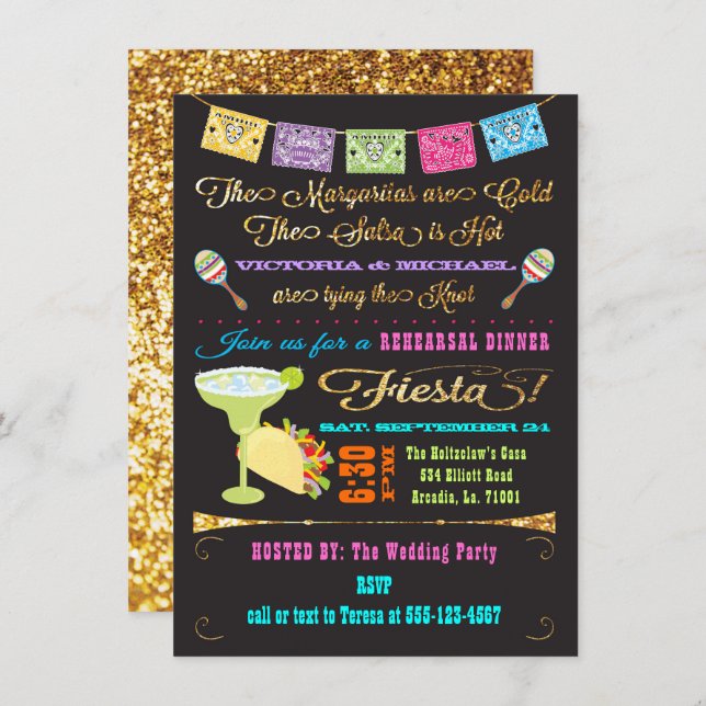 Tacos and Tequila Couples Rehearsal Dinner Fiesta Invitation (Front/Back)