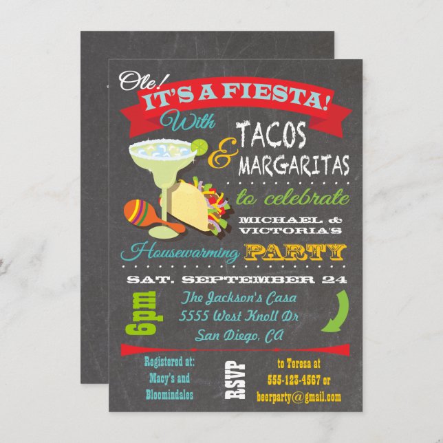 Tacos and Tequila Housewarming party Invitation (Front/Back)