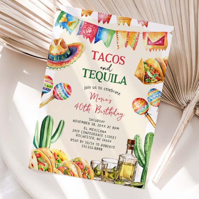 Tacos and Tequila Mexican Adult Birthday Invitation (Creator Uploaded)