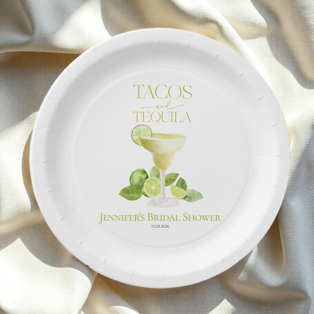 Tacos And Tequila  | Watercolor Bridal Shower Paper Plate (Creator Uploaded)