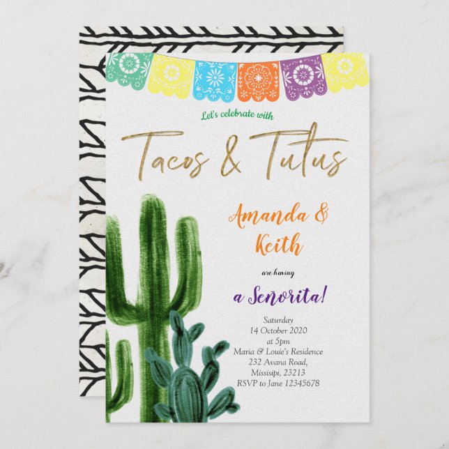 Tacos and Tutus Cactus Baby Shower Invitation (Front/Back)