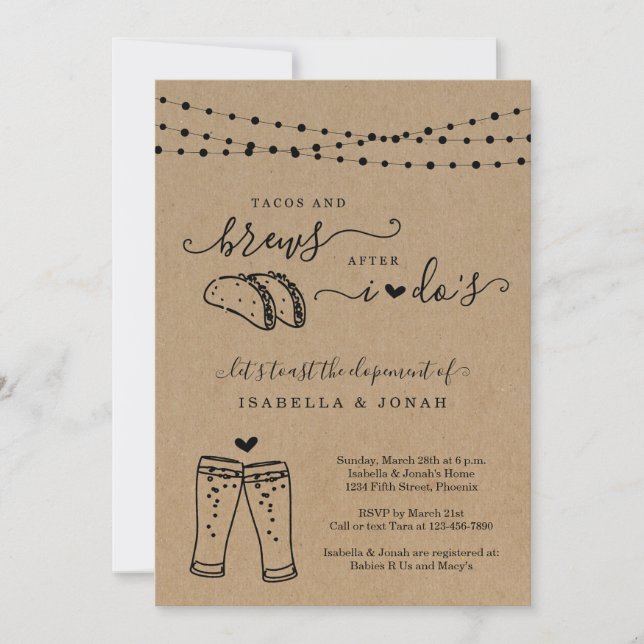 Tacos & Brews After I Do Reception Only Elopement  Invitation (Front)
