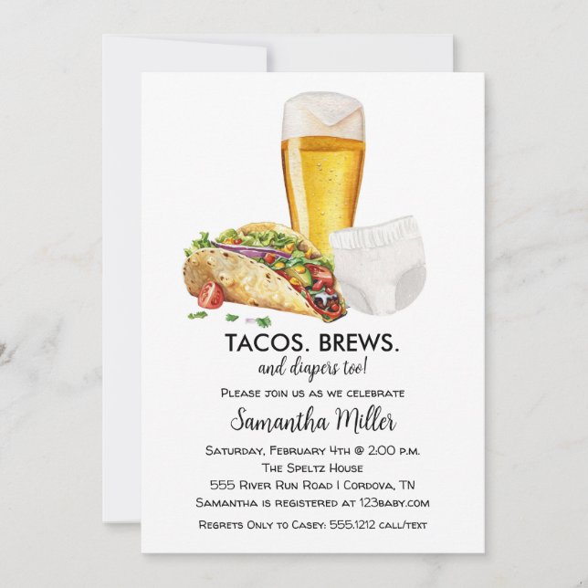 Tacos Brews and Diapers Baby Shower Invitation (Front)