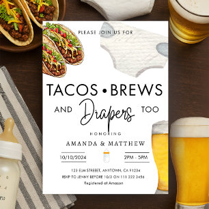 Tacos, Brews and Diapers Casual Couple Baby Shower Invitation