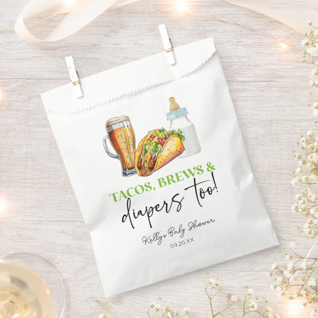 Tacos Brews and Diapers Too! Baby Shower Favour Bags (Clipped)