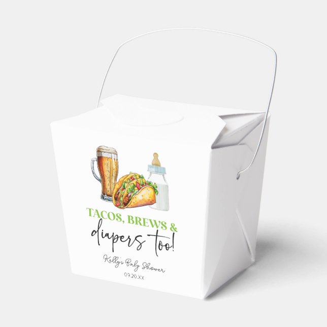 Tacos Brews and Diapers Too! Baby Shower Favour Box (Front Side)