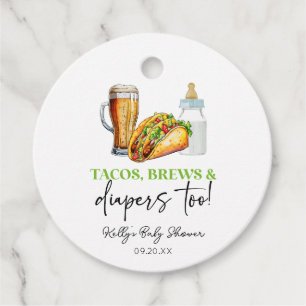 Tacos Brews and Diapers Too! Baby Shower Favour Tags