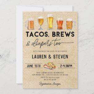 Tacos Brews Diapers Too Baby Shower Invitation