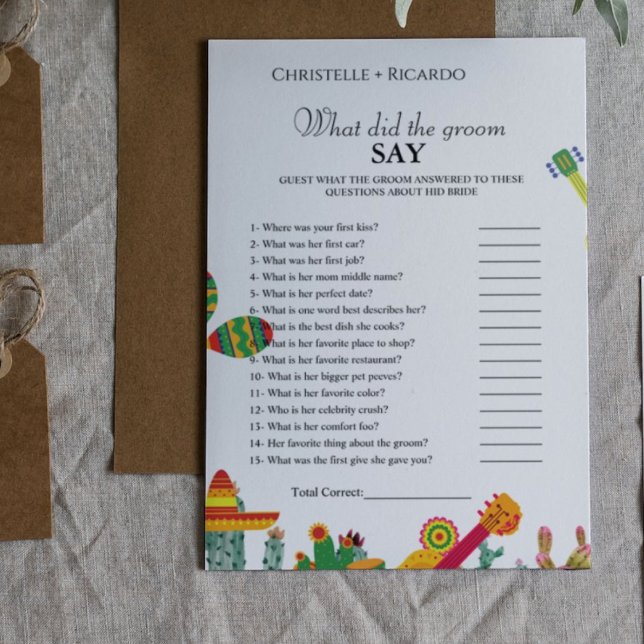 Tacos Bride & groom trivia bridal shower game Card (Creator Uploaded)