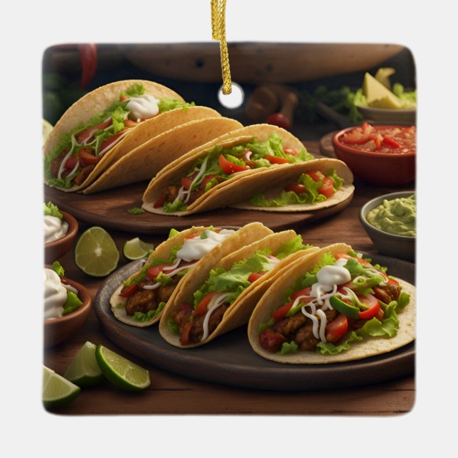 Tacos Ceramic Ornament (Front)
