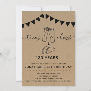 Tacos & Cheers & Beers Birthday Party - Any Age Invitation