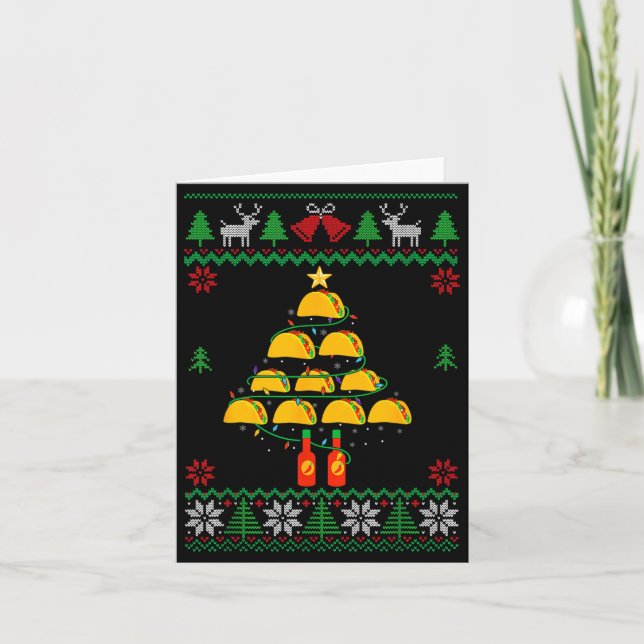 Tacos Christmas Tree Ugly Sweater Christmas Family Card (Front)