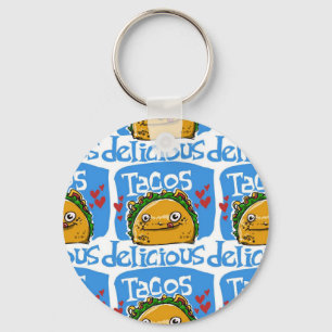 tacos delicious cartoon style illustration key ring