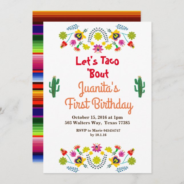 Tacos Fiesta Mexican 1st Birthday Party Invitation (Front/Back)