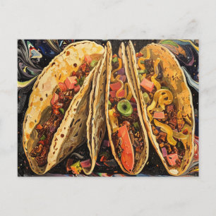 Tacos in a Klimt Style Postcard