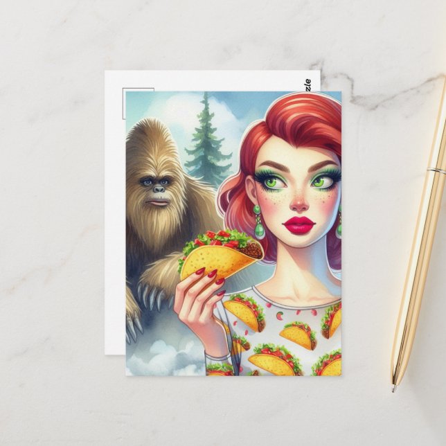 Tacos in the Forest With Sasquatch Postcard (Front/Back In Situ)