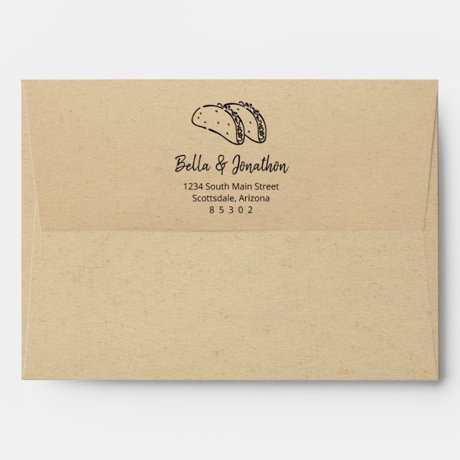 Tacos on Rustic Kraft Paper Background Wedding Envelope (Back (Top Flap))