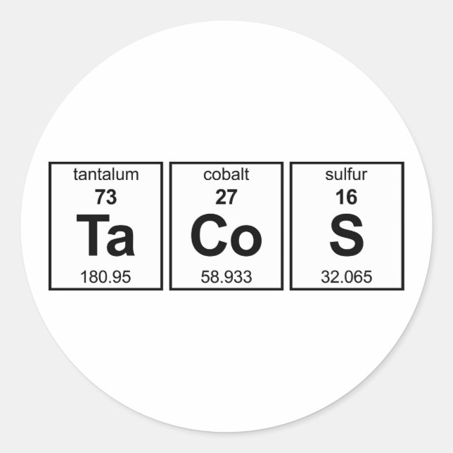 TaCoS Periodic Table Classic Round Sticker (Front)