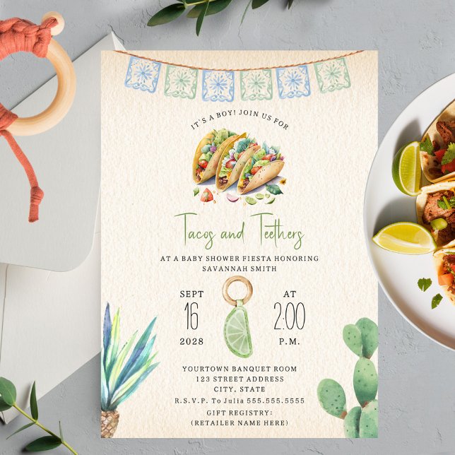 Tacos & Teethers Boy Baby Shower Fiesta  Invitation (Creator Uploaded)