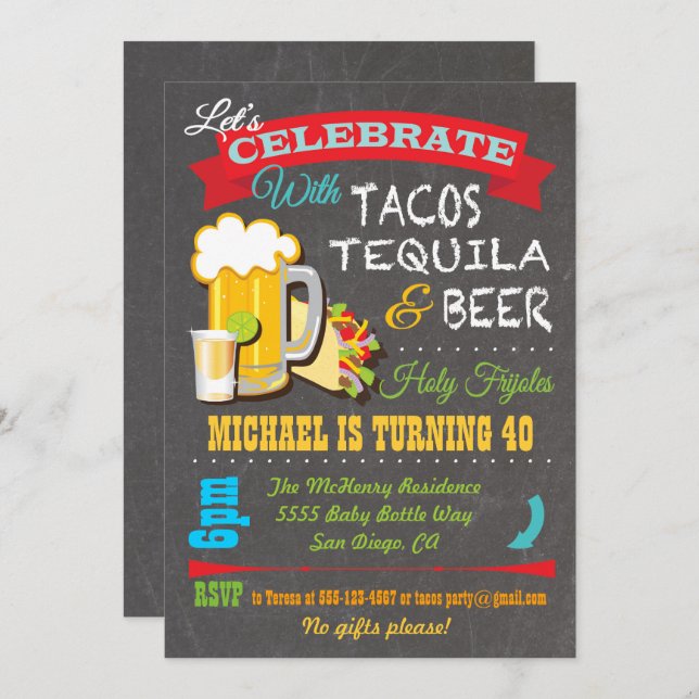 Tacos, Tequila and Beer Fiesta party invitation (Front/Back)