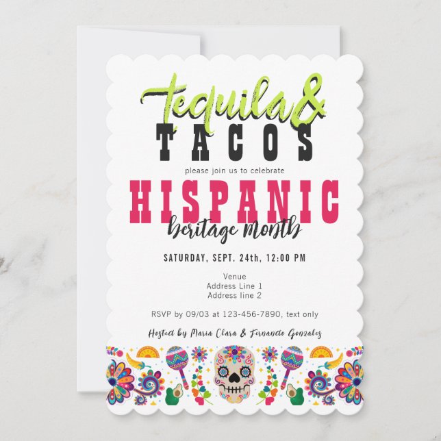 Tacos Tequila Margaritas Hispanic Heritage Fiesta Invitation (Front)