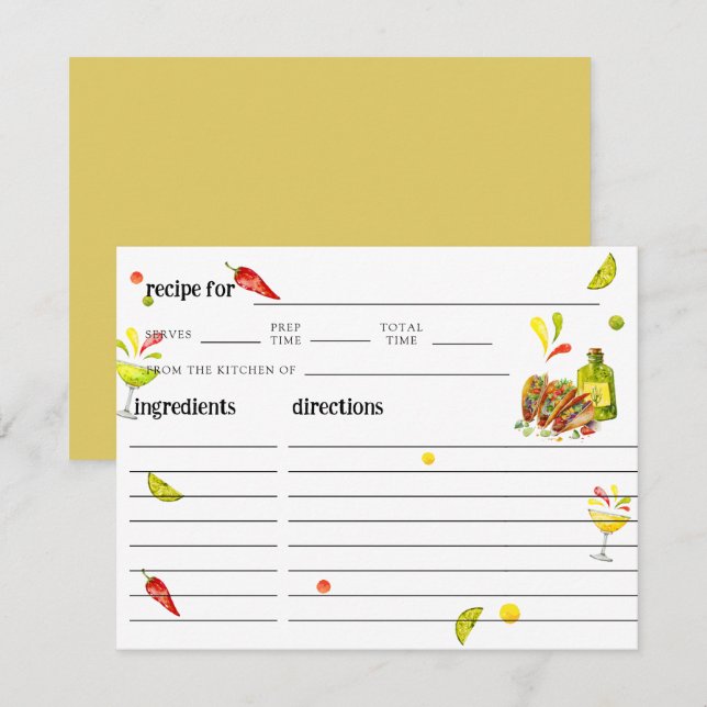 Tacos & Tequila Tropical Bridal Shower Recipe Card (Front/Back)