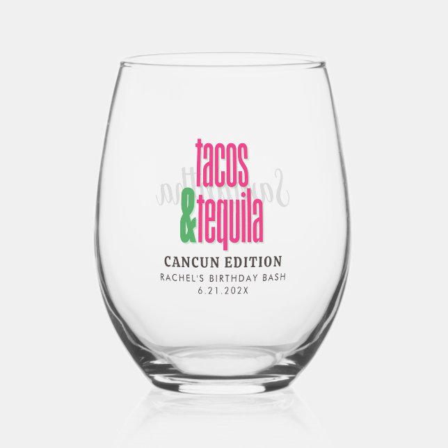 Tacos Tequila Wine Glass (Front)