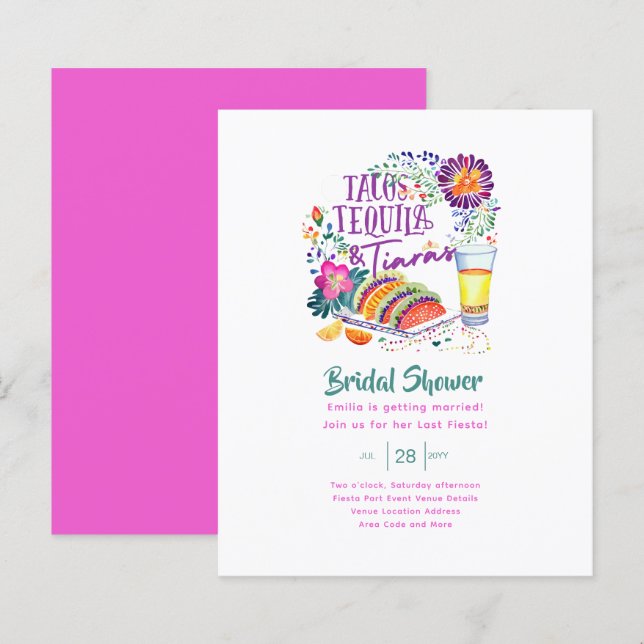 Tacos Tequilas Tiaras Last Party Bridal Shower (Front/Back)