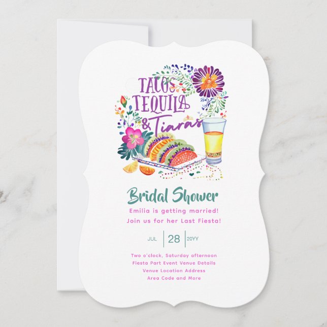 Tacos Tequilas Tiaras Last Party Bridal Shower Invitation (Front)
