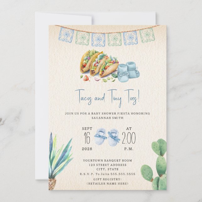 Tacos & Tiny Toes Boy Baby Shower Fiesta  Invitation (Front)
