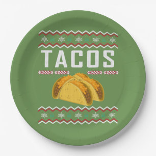 Tacos Ugly Christmas Sweater Paper Plate