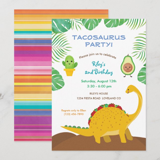 Tacosaurus Birthday Party - dinosaur and tacos! Invitation (Front/Back)