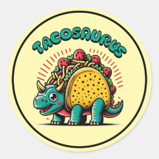 Tacosaurus Triceratops Funny Cartoon Classic Round Sticker